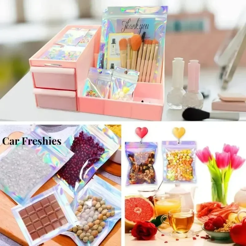 Laser Sealing Bags Plastic Holographic Candy Food Pouch Bag Resealable Necklace Jewelry Gift Packaging Kitchen Storage Bag