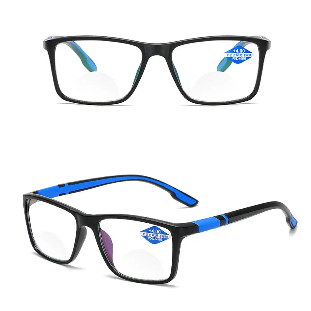 Eye Protection Bifocal Reading Glasses Ultralight Blue Ray Blocking Square Eyeglasses PC Optical Spectacle Eyeglass Men Women