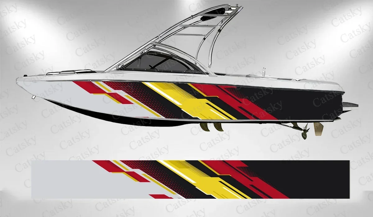 

Abstract colorful red and yellow stripes Boat wrap sticker vinyl boat for pontoon deck boat fishing platform decal sticker