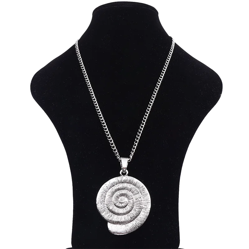 

1 x Tibetan Silver Large Vortex Snail Swirl Spiral Jewelry Pendant Necklace on Long Link Chain Lagenlook 34"