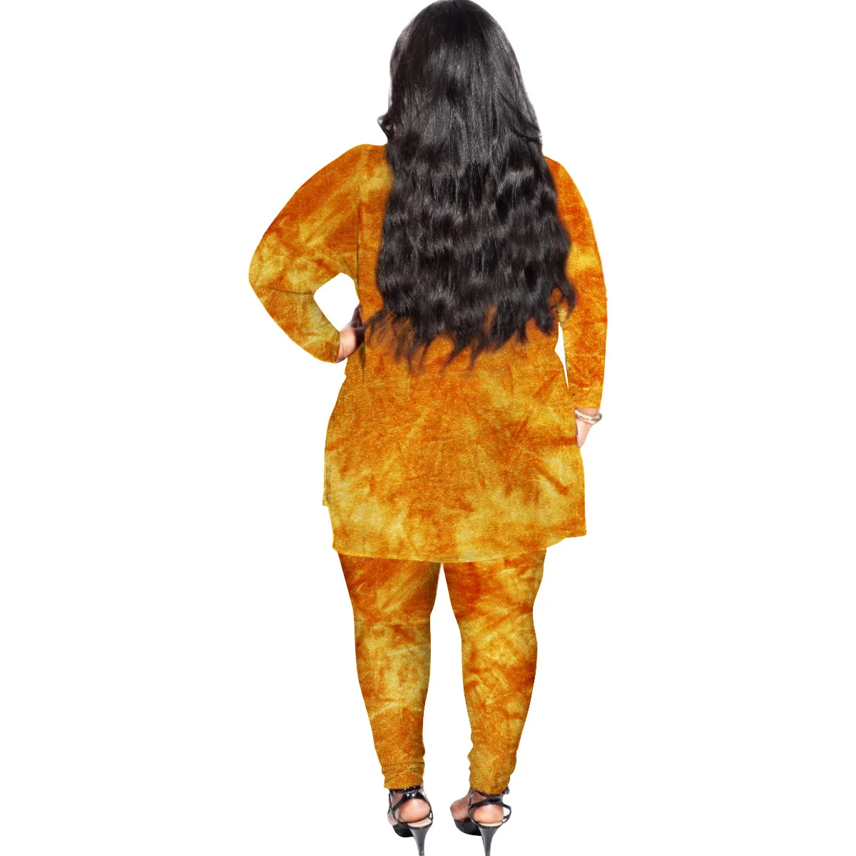 Women Clothing Plus Size Sets Two-Pieces Large 2023 Autumn Winter New Flannel Sports Fashion Tie-Dyed Suits Urban Casual Home
