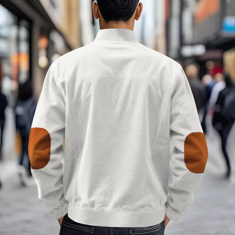 Herren Stehkragen Cordjacke, Farbblock-Design, Reißverschluss-Mantel, Retro, Locker Geschnitten, Lässig, Langarm, Herbst-Winter, Alltag, Streetwear – Detail 8