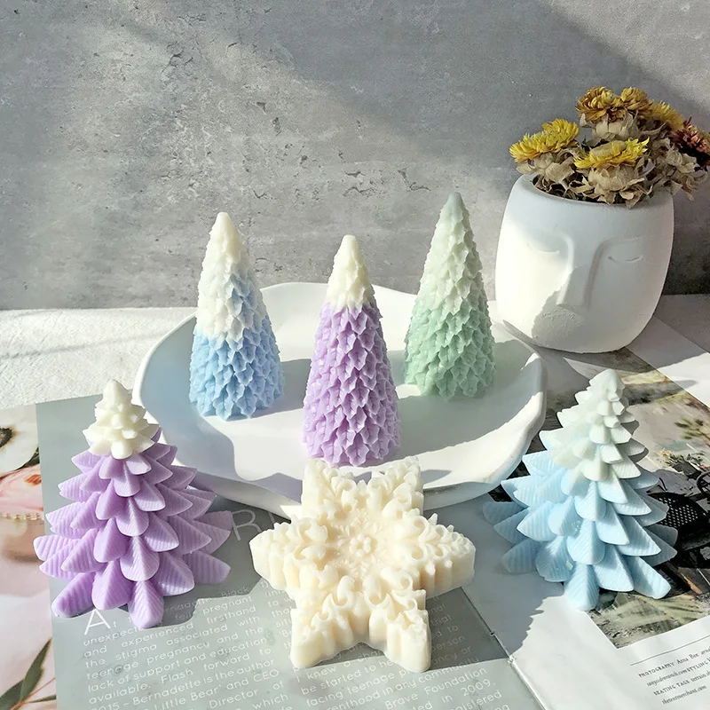 Christmas Tree Silicone Mold Candle Making Kit 3D Pillar Soy Wax Gypsum Resin Korean Home Decor Crafts Bonsai Plant Casting Tool