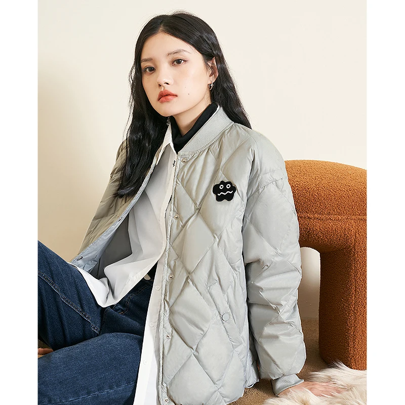 Toyouth Women Down Jacket 2022 Winter Baseball Collar 90% White Duck Down Warm Coat Solid Color Casual Light Short Outwear