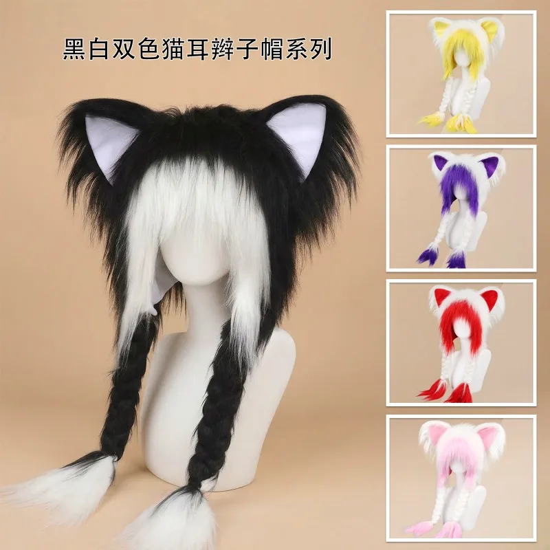 2026-y2k-cat-ears-fur-hood-hat-anime-cosplay-headwear-unisex-grunge-street-new