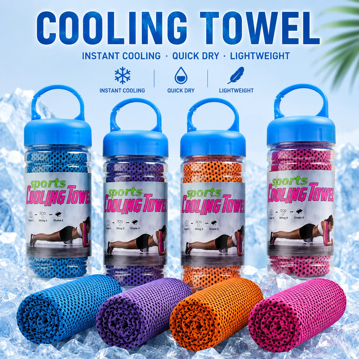 Portable Cooling Sports Towel Set Quick Dry Ice Towel with Carry Bottle Fitness Running Gym Workout Gift