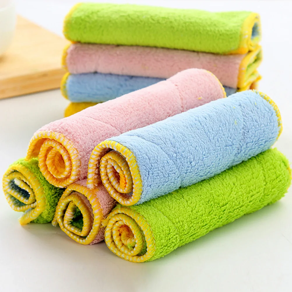 

5pcs Microfiber Dish Towels Water Absorbent Cleaning Cloths Kitchen Rag Double Sided Soft Super Fine Fiber Drying Cloth Home Use
