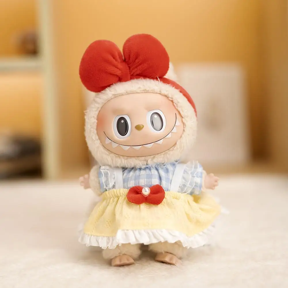 For 17 cm Labubu pendant doll baby clothes bow lace strap skirt labubu doll plush toy doll dress up Exquisite Dolls Decoration