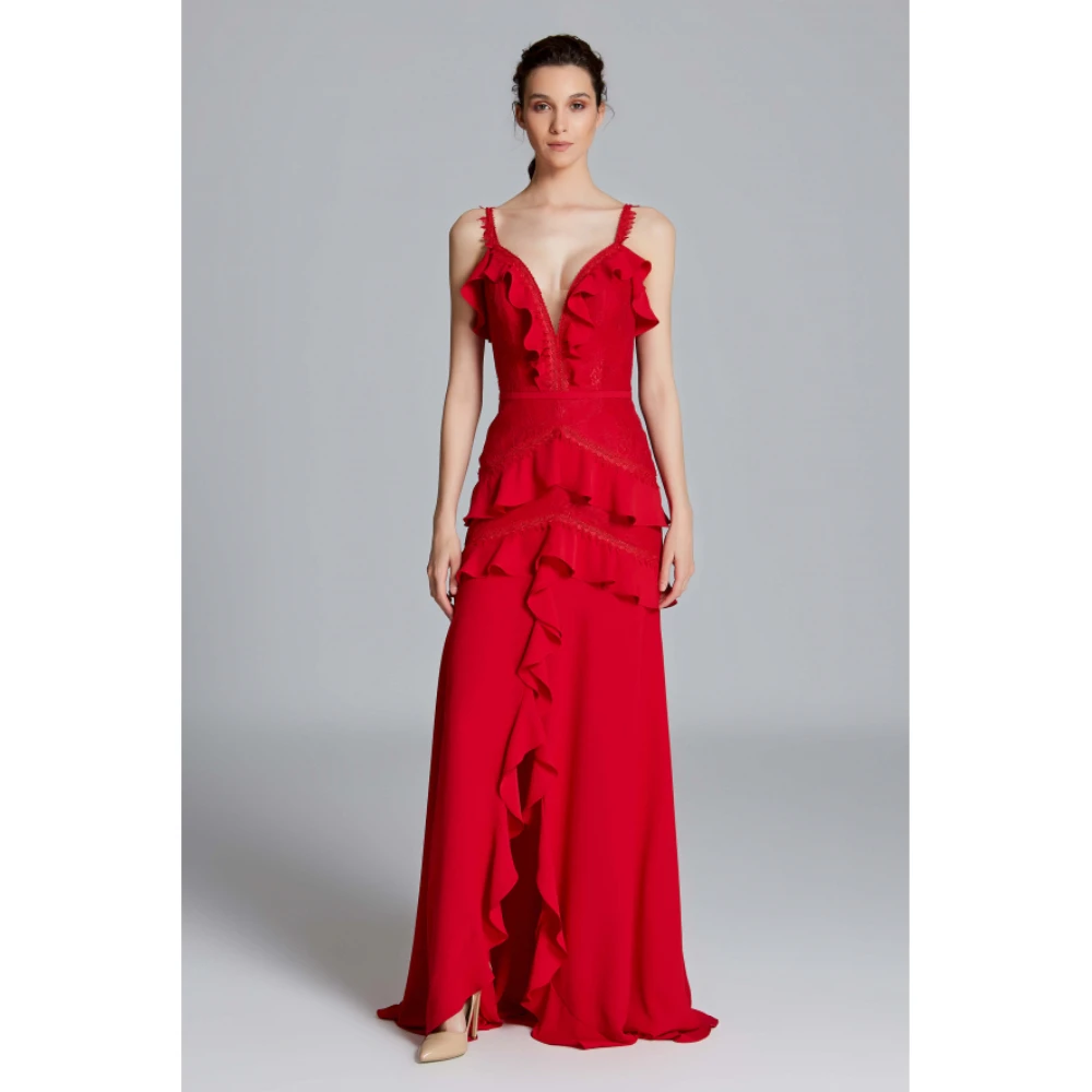 

Elegant Sexy Ruffle Long Dress Women Summer Fashion New Sleeveless High Split Floor Length Vacation Style Sling Dress