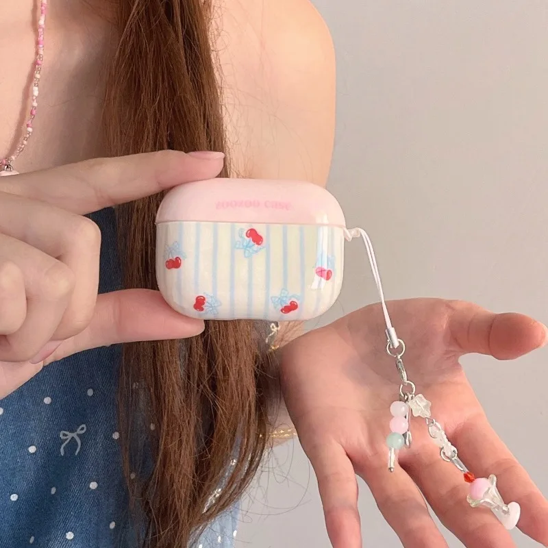 

Simple Chic Raspberry Pink Polka Dot Transparent Earphone Case for AirPods 1 2 3 4 Pro Pro2 Protective Cover