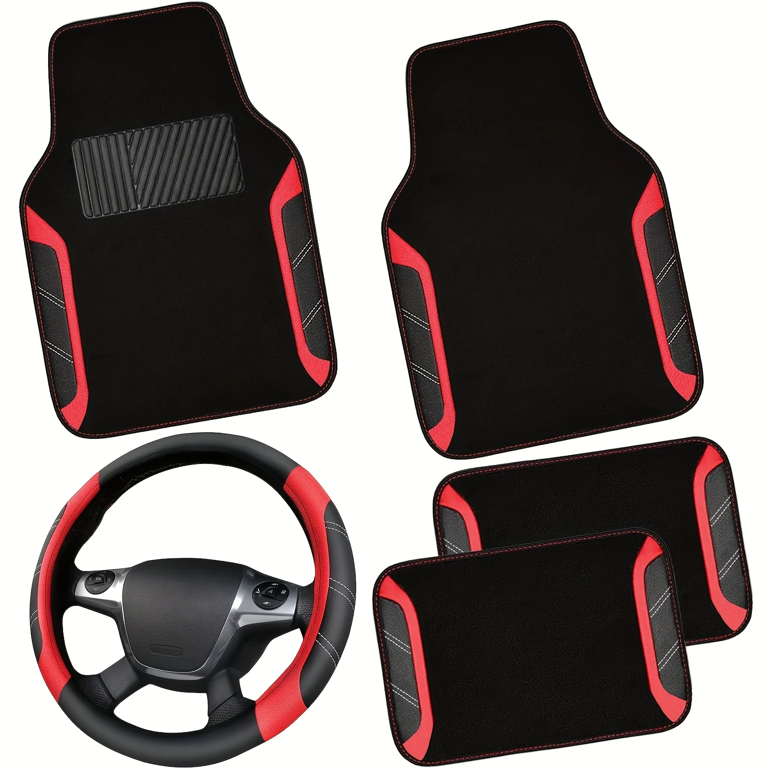 

Steering Wheel Cover And Waterproof Car Floor Mats, Microfiber Universal Car Combo Fit for 95% Sedan, SUV, Cars, 14.5-15inch Sporty Anti-Slip Safety Comfortable Design