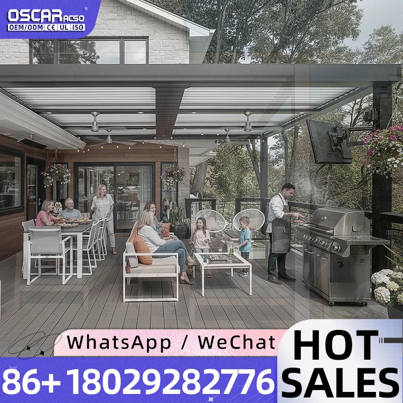 Retractable Louvered Aluminum Pergola with Waterproof Automatic Roof Wind Detection for Outdoor Villa pergola