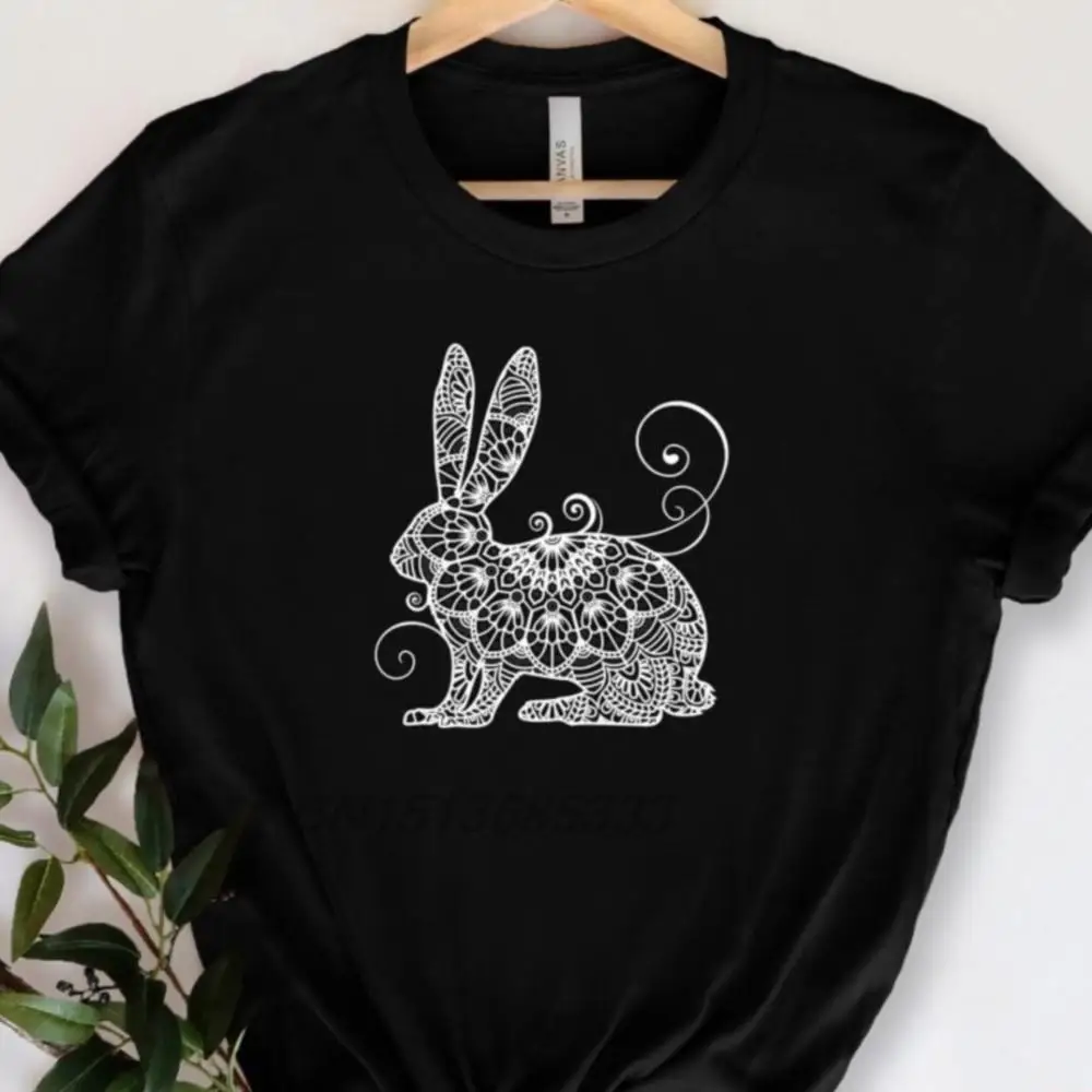 Rabbit Mandala Female Vintage T-shirts Animal Bunny Unisex Fashion Printed Tee Shirts Women Hot Sale Cotton Sweatshirts TShirts