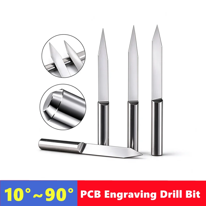 10pc 10 °~90 ° V-shaped Milling Cutter 0.1mm 0.2mm 0.3mm 3.175mm (1/8inch) Hard Alloy PCB Engraving Drill Bit CNC Engraving Tool