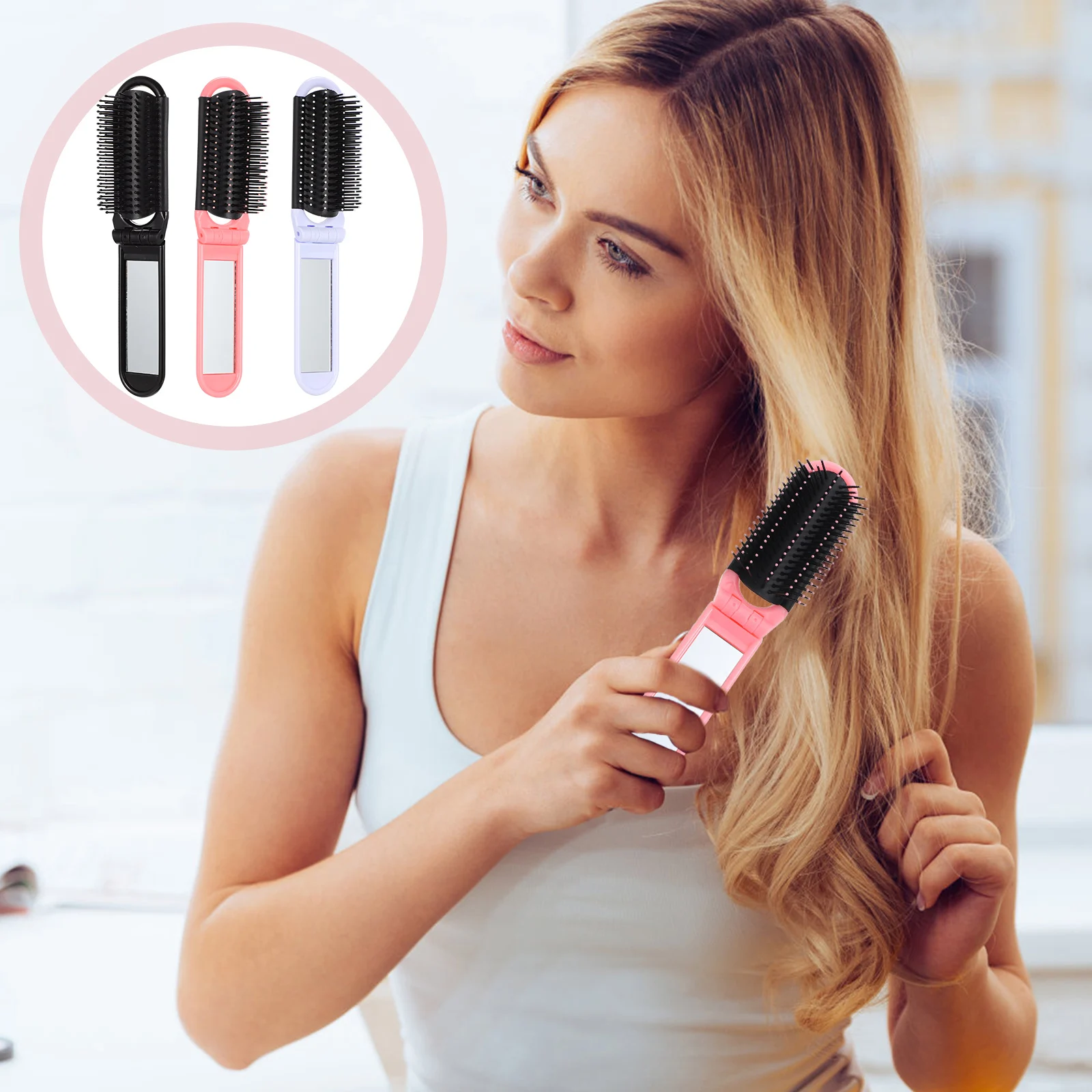 

6Pcs Folding Hair Brushes Compact Mini Hairbrush with Mirror Practical Travel Comb Pocket Size Hair Brush with Mirror