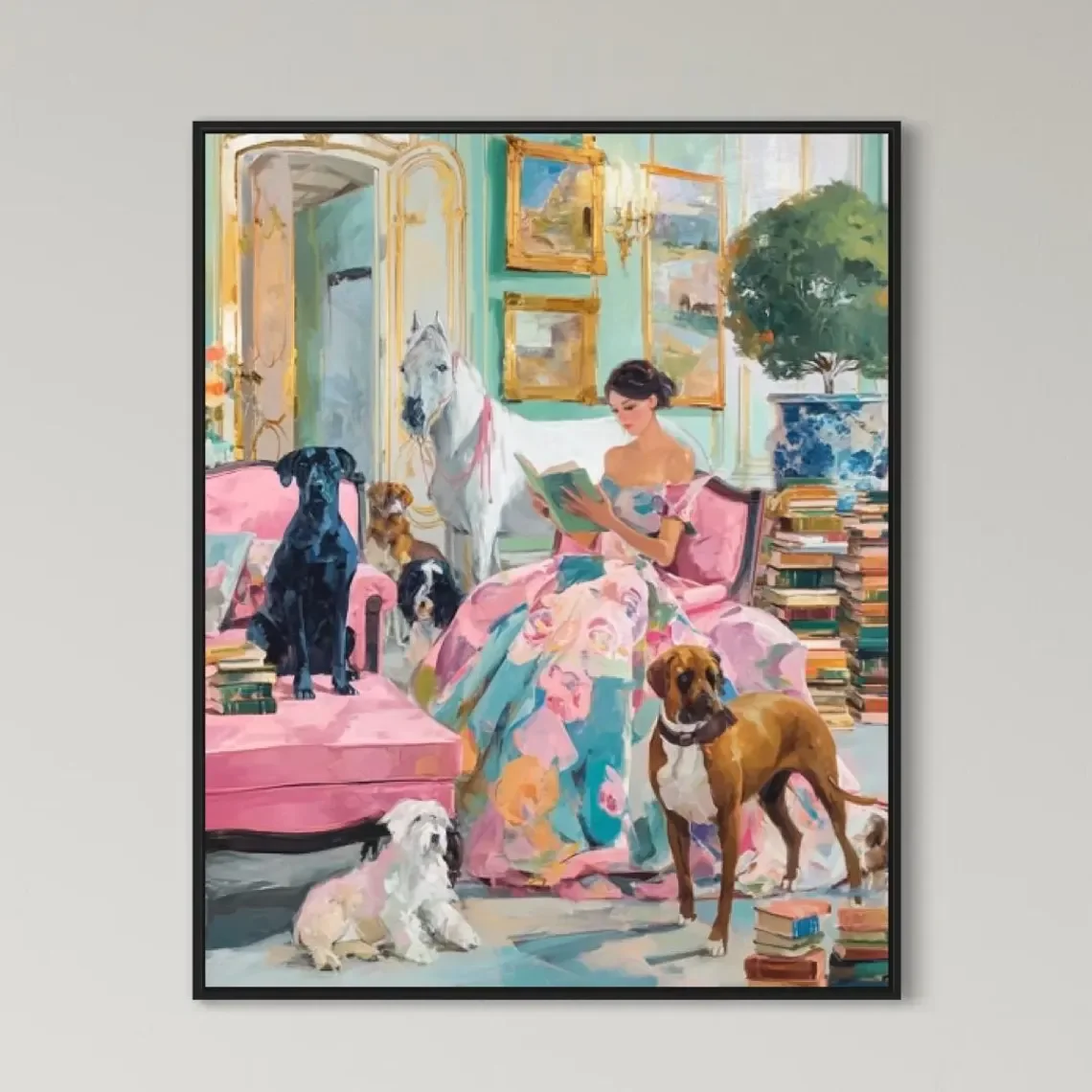 Book Dogs and Horse Art Print: Whimsical Library Decor