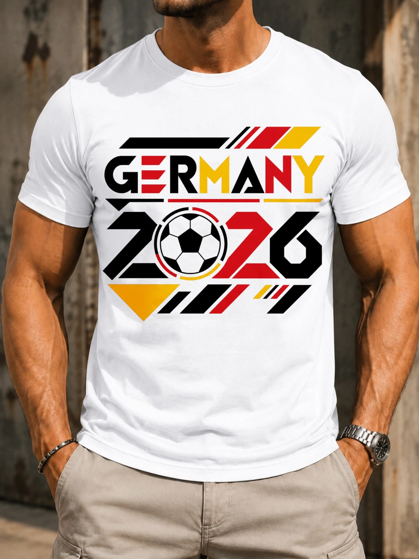 Germany 2026 Geometric Soccer  angular numbers ball icon and modern  red gold layout with clean  Unisex All T-Shirt