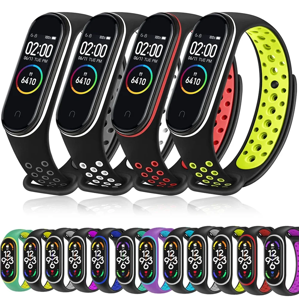 Sport Watchband For Xiaomi Mi Band 7 NFC smartwatch Correa miband7 Silicone Air-Hole Wrist bracelet on Mi band 6 5 4 3 7 8 strap