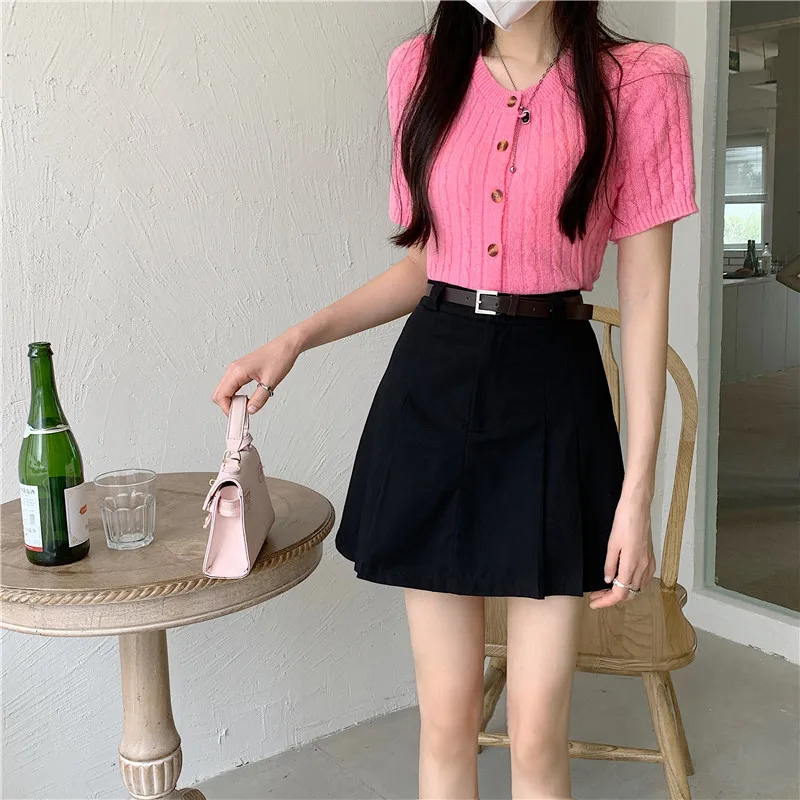 Pleated Skirts Women Solid Design Fashion Simple Japanese Style Teens Mini High Waist All-match Streetwear Summer Cozy Faldas