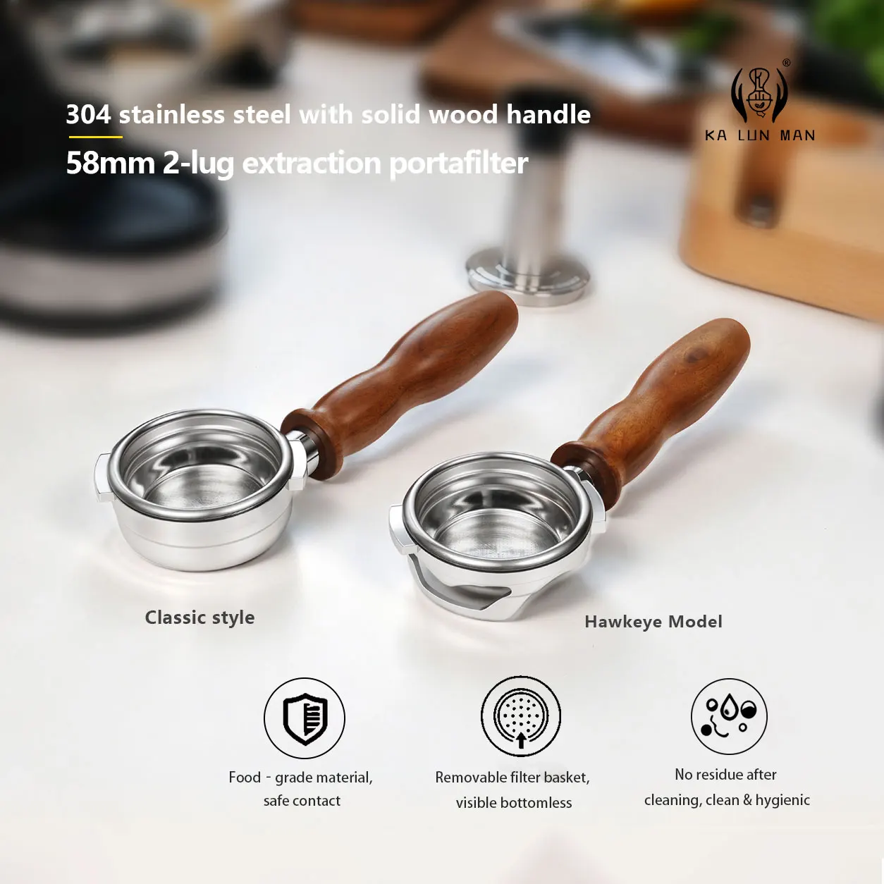 エスプレッソ-ボトムレス-ポルタフィルター-304-ステンレススチール-2ラグ-58mm-取り外し可能-対応機種：ベゼラ-アストリア、58mm-フルシリーズ