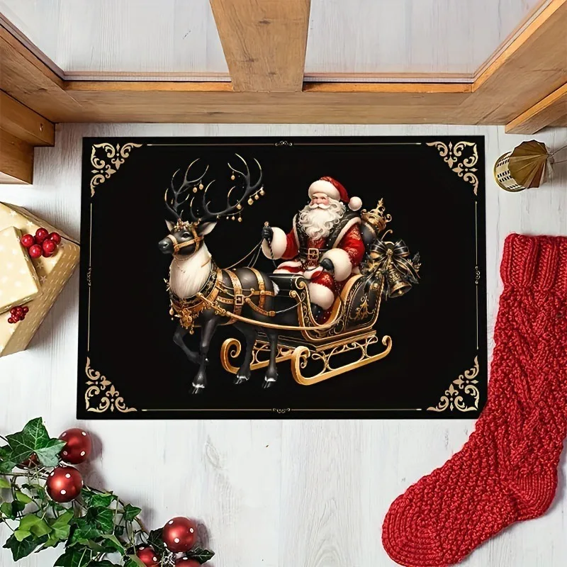 Royal Xmas Carriage Design Washable Floor Mat Decorative Door Rug Perfect For Indoor Outdoor Entryway Welcome Accent