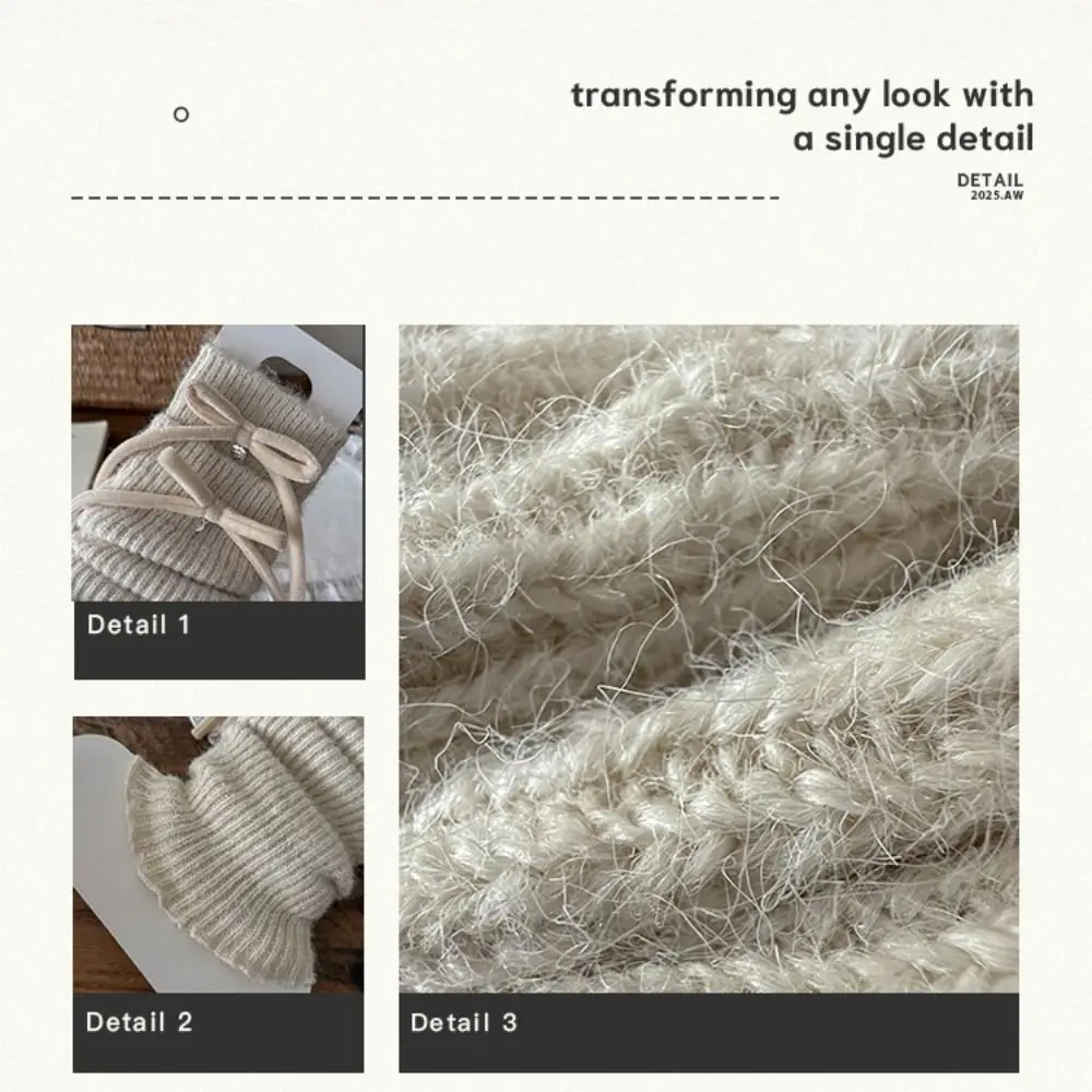 سيدة الموضة بلون تدفئة الساق Bowknot الديكور غطاء للقدم الدافئة محبوك غطاء للقدم كومة سميكة الجوارب الزي غير رسمي