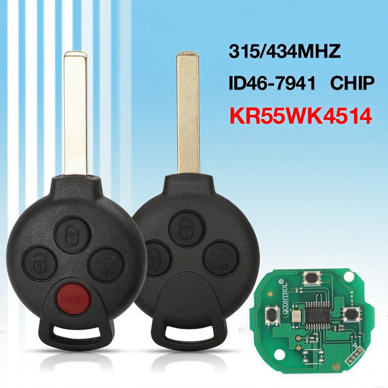 

Пульт дистанционного управления Jingyuqin KR55W45144 315/434 МГц с чипом ID46 7941 для автомобиля Mercedes-Benz Smart Fortwo 451 2007-2013 годов выпуска
