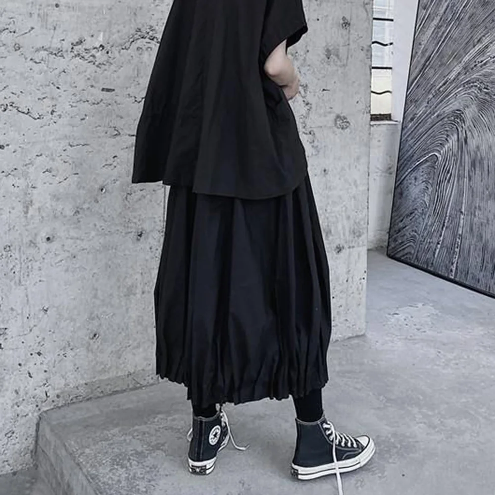 Été nouveaux hommes couleur unie jambe large lanterne jupe pantalon rétro mode tendance décontracté Simple ample respirant Niche hommes bas