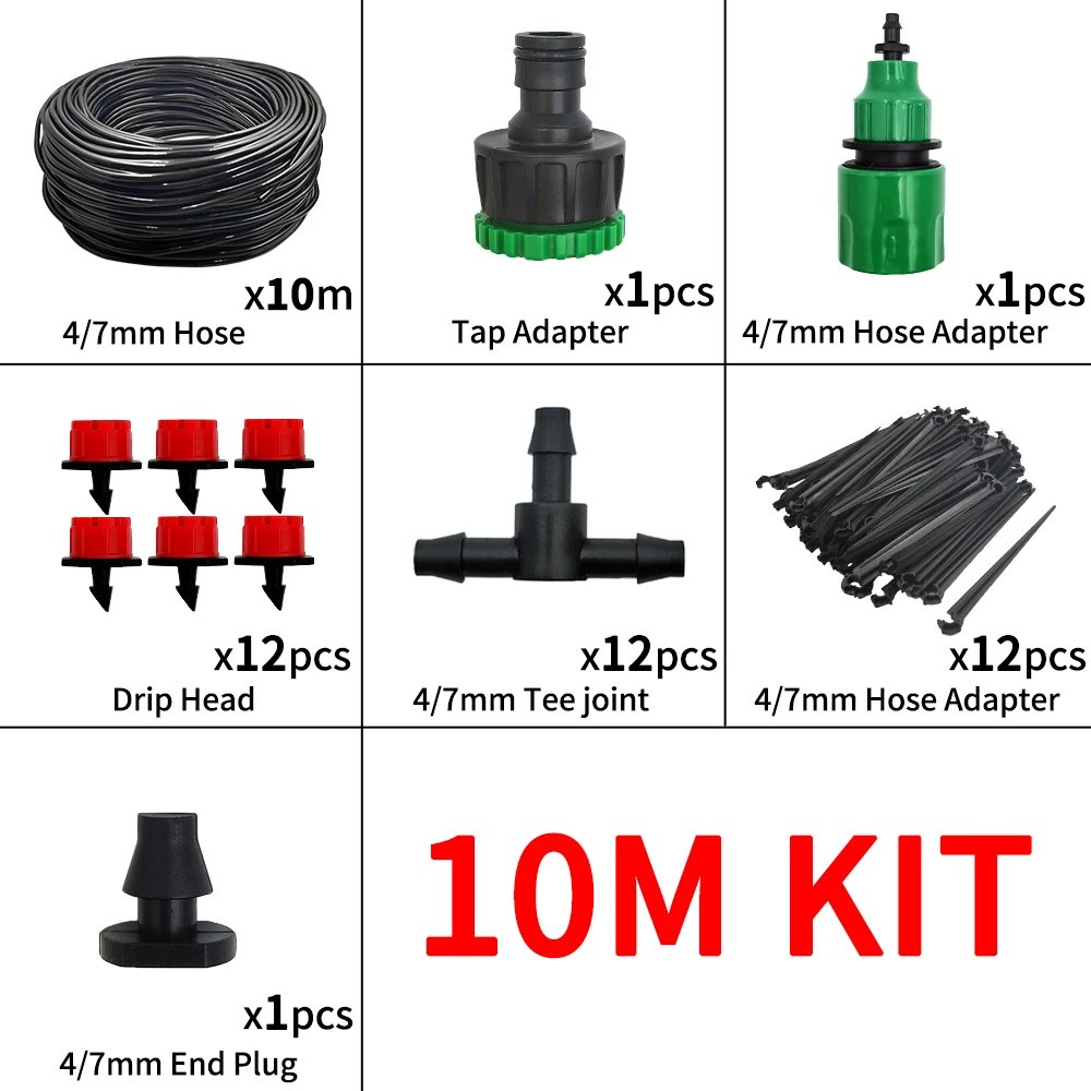 Micro Druppelirrigatiesysteem Draagbare 20M Automatische Watering met Verstelbare Druppelaars Verneveling Watering Kits Tuinslang