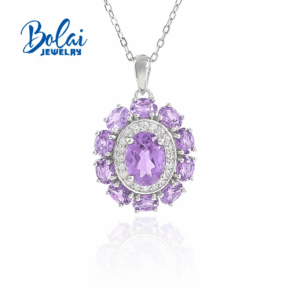 Luxury Natural Brazil Amethyst Gemstones Pendant Necklace Flower Design 925 Silver Fine Jewelry For Women Anniversary Party Gift