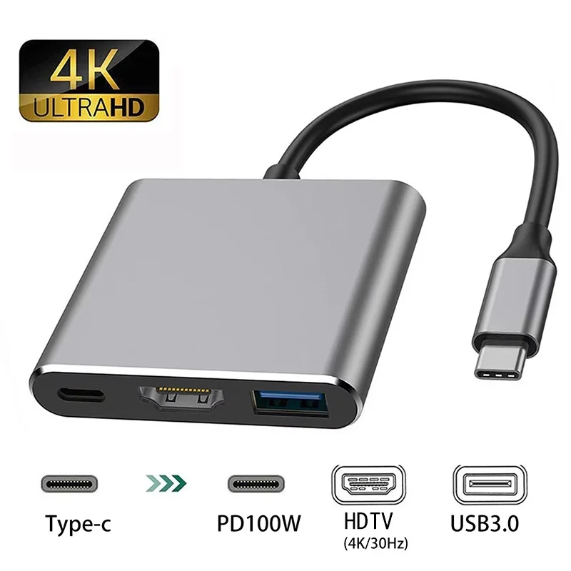 3 In 1 USB Hub USB C to HDMI-compatible Splitter HUB Type C to HDTV USB 3.0 Docking Station For Macbook PC Laptops Samsung Phone