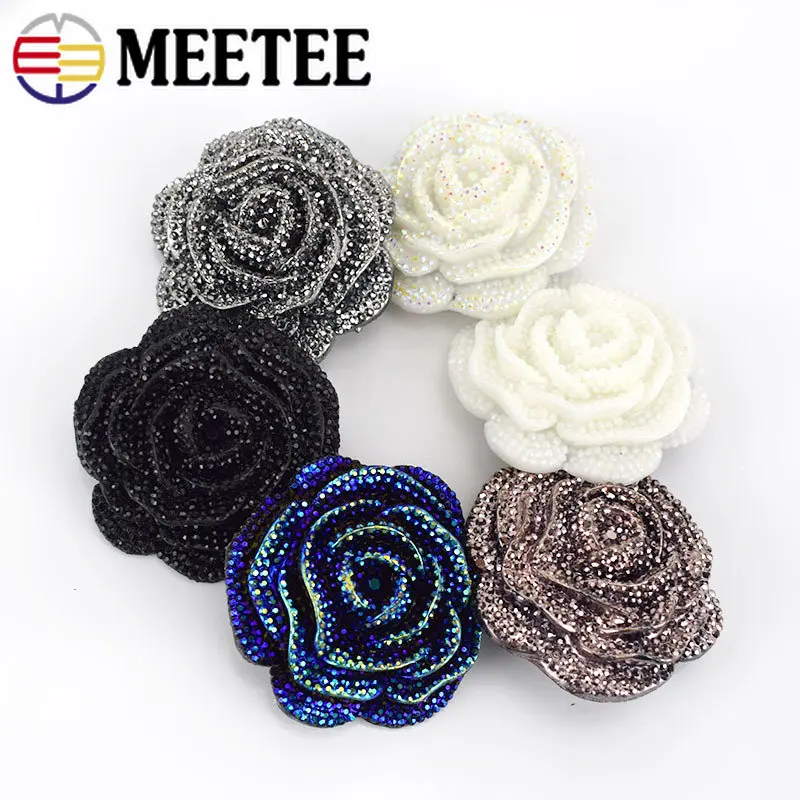 5/10Pcs Meetee 46mm Plastic Resin Rhinestone Button Rose Flower Overcoat Shirt Decorative Buckle DIY Garment Sewing Accessories