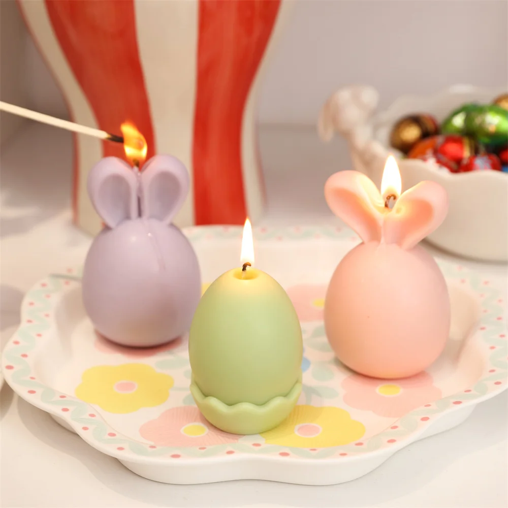 Nicole Bunny Eared Easter Egg Silikonowa forma do świec Ręcznie robiona forma do czekolady z jajkiem wielkanocnym dla majsterkowiczów do tworzenia świec do wystroju domu