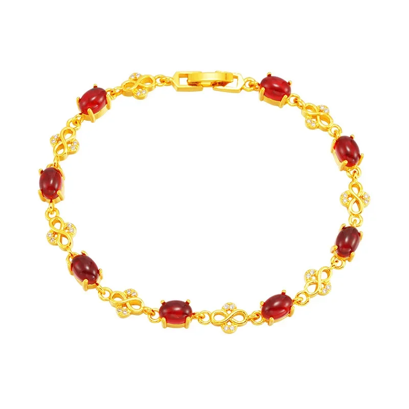 Imitation Color Treasure Crystal 24K Gold Plated Zircon Bracelet Women's Fashion Simple Yellow Gold Hand String Women's Gift