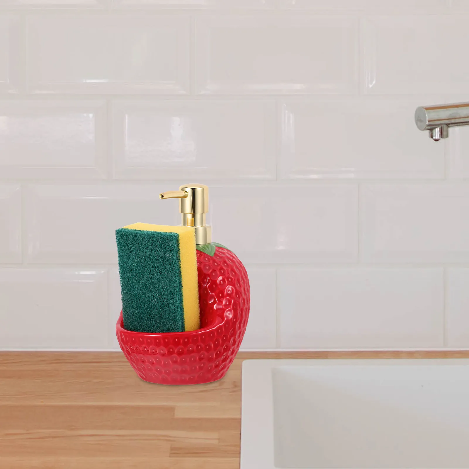 Creative Strawberry Design Ceramic Refillable Dispenser for Liquid Soap Dishwashing Lotion Moisturizer Shampoo Face Cream