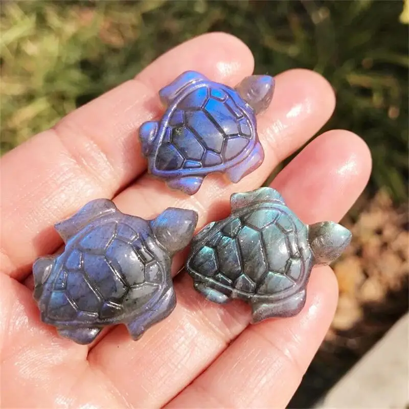 3pcs Natural Labradorite Tortoise Carving Hand-carved Crystal Crystal Healing Stone Home Decor Creative Christmas Gifts For Kids