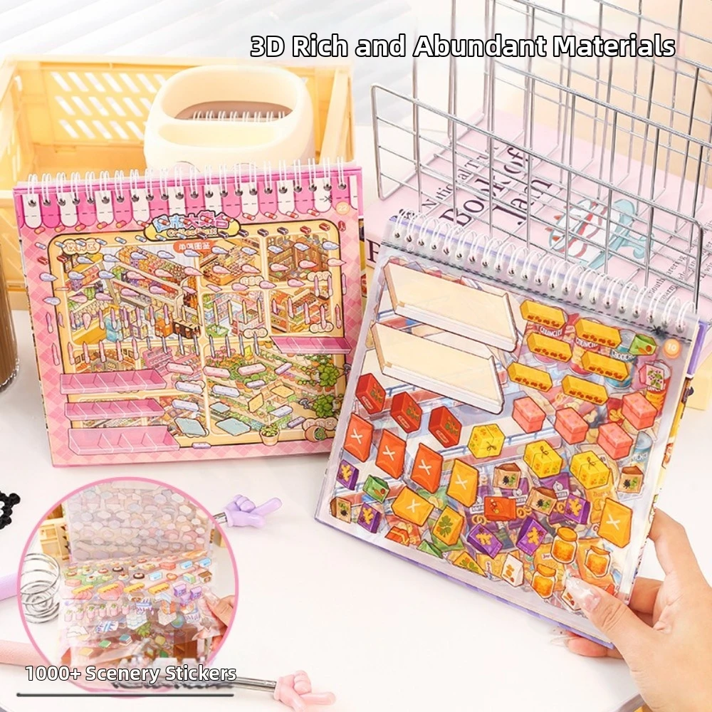 

Новая 3D-книга наклеек для супермаркетов: креативные PET-наклейки для создания объемных изображений с указателем-указкой, 10 сцен, мини-пейзажи, DIY-активность