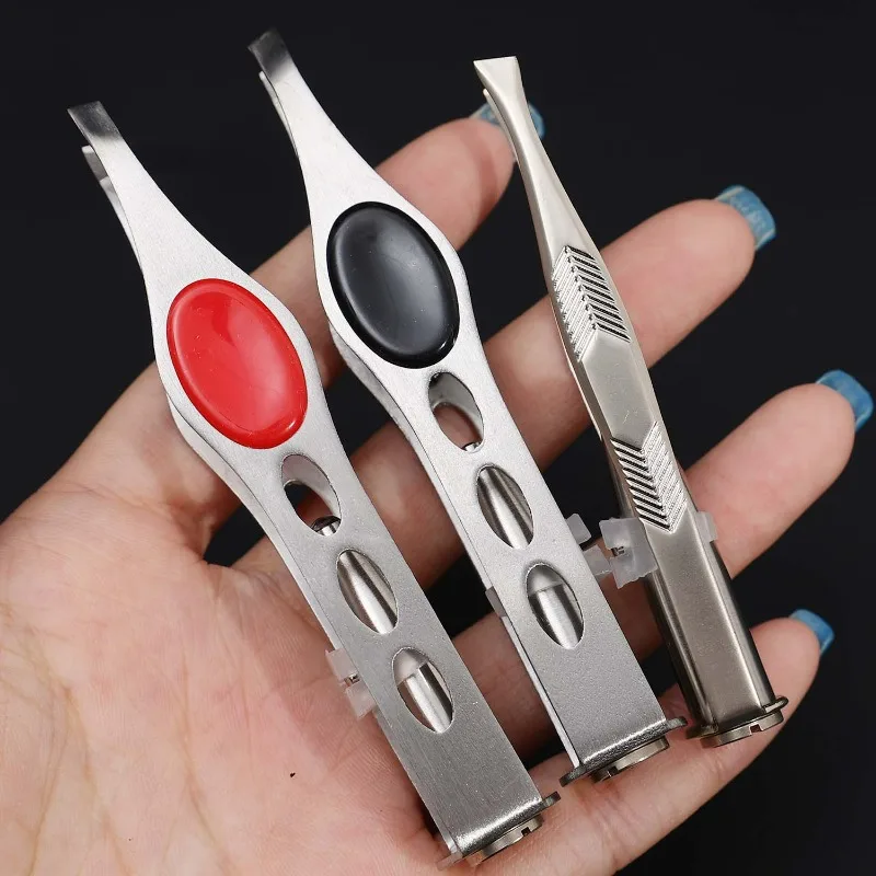 Roestvrijstalen pincet met LED-verlichting Valse wimpers Wenkbrauwclip Make-uptools Gezichtsontharing Hoekpunt Puntige punt