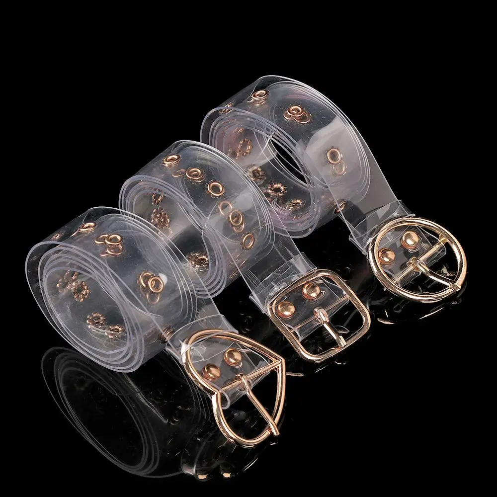 Fashion Transparent Women Belt Clear Round Square Heart Pin Buckle Wide Waist Bands Ladies Waistband Invisible Punk Waist Belt