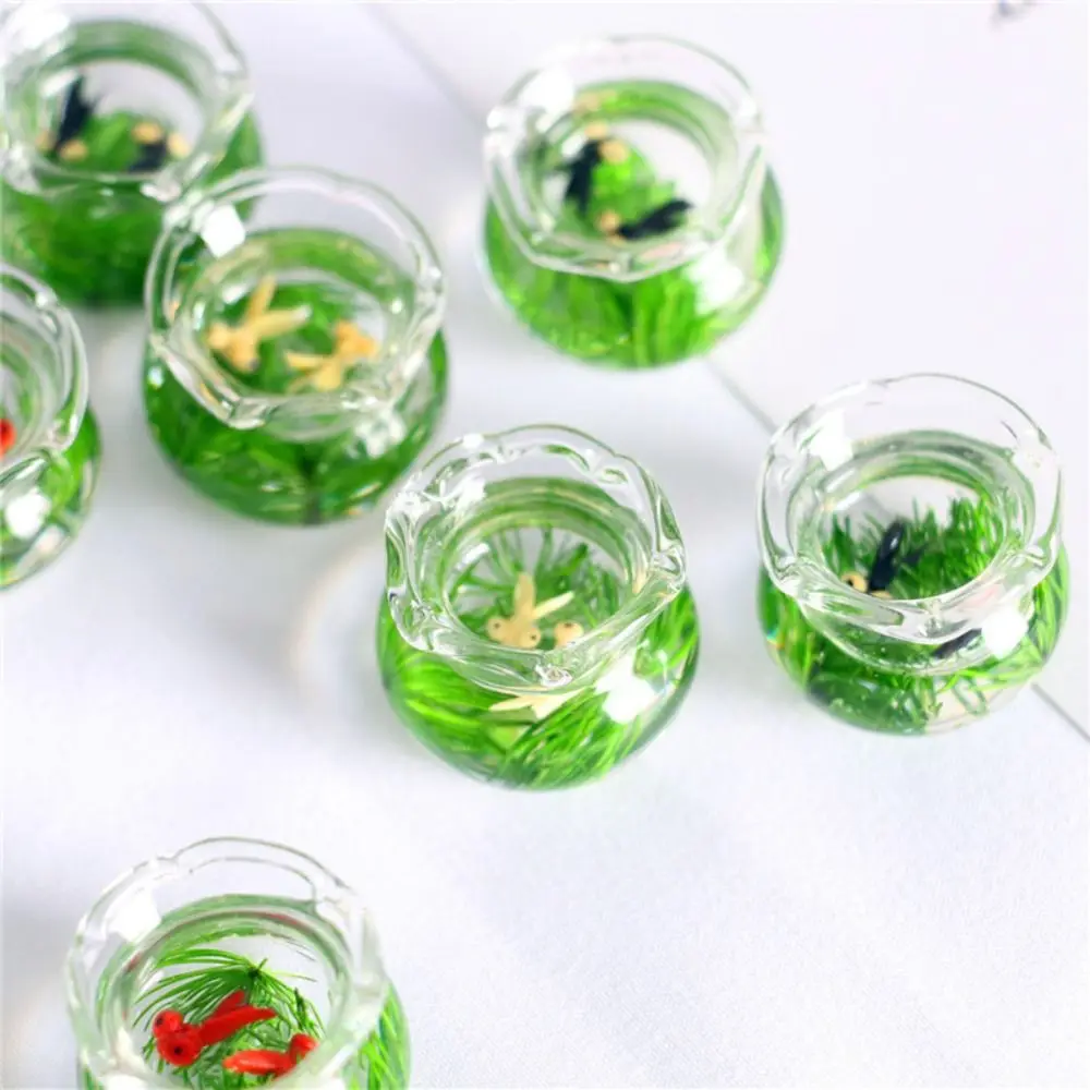 Glass Mini Fish Tank Mini Cute Miniature Dollhouse Decor Artificial 1:12 Miniature Glass Goldfish Jar Home Ornament