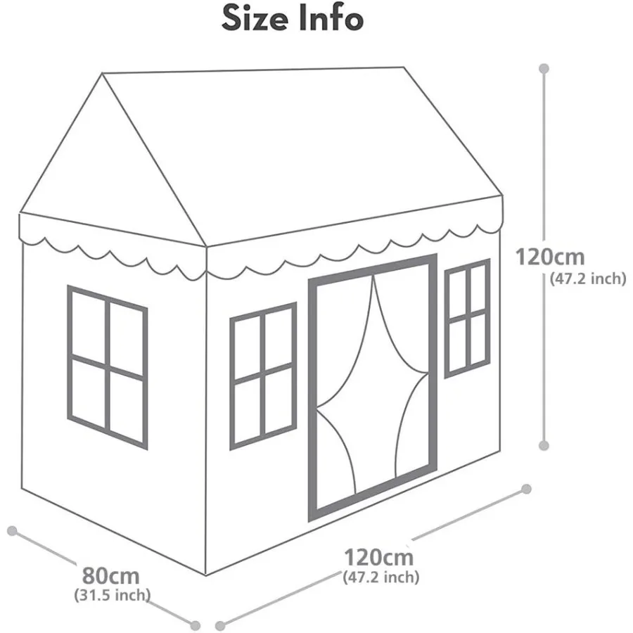 Tente de maison de jeu pour enfants avec tissu 100 % coton et 5 fenêtres - Tente de jeu de qualité supérieure faite à la main pour intérieur et extérieur - Légère et