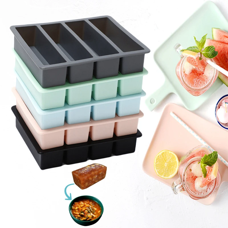 1Pc Giant Storage For Food Meal Sauce With Lid Silicone Freezer Trays Extra Large Soup Ice 4 Cubes Tray Food Freezing Molds