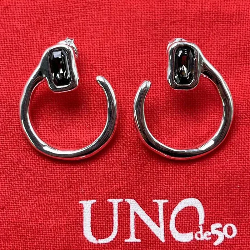 Premium UNOde50 Geometric Black Jewel Circle earrings Women Vintage Luxury Jewelry brand Girls Holiday Gift Memorial Banquet