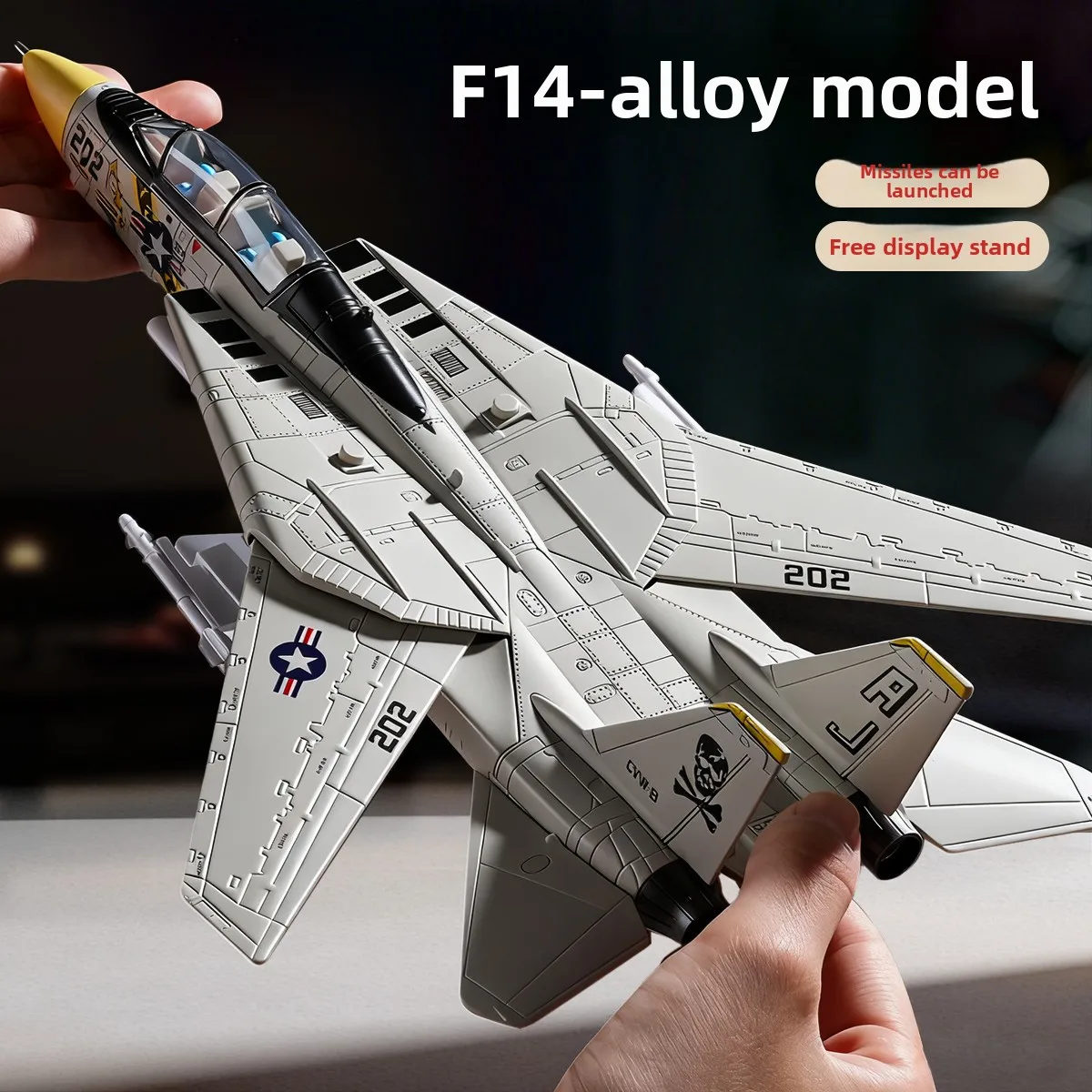 

1:72 Scale F-14 Tomcat Fighter Jet Model - White & Black ABS Plastic Aircraft With Detailed Design, 10.24inch Length