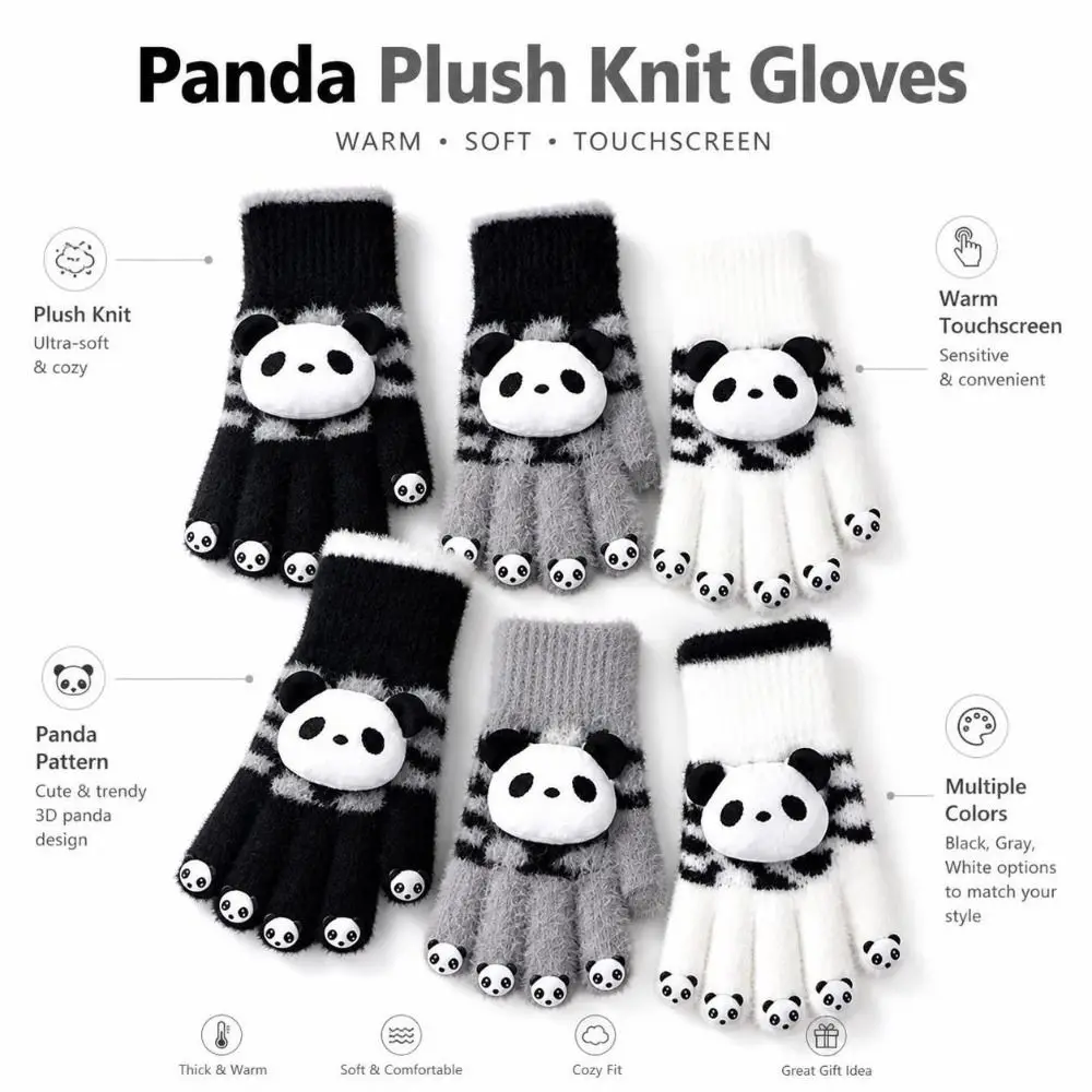 1pair Hand Gloves Winter Gloves Knit Fabric Open Fingertips Touchscreen Gloves Thickened Warm Panda Pattern