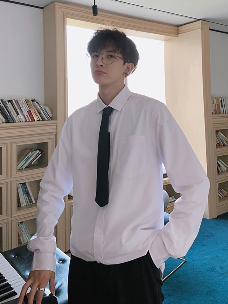 

Мужская повседневная рубашка свободного кроя с длинным рукавом, белая, не требующая глажки, молодежная, из полиэстера, подходит для всех сезонов