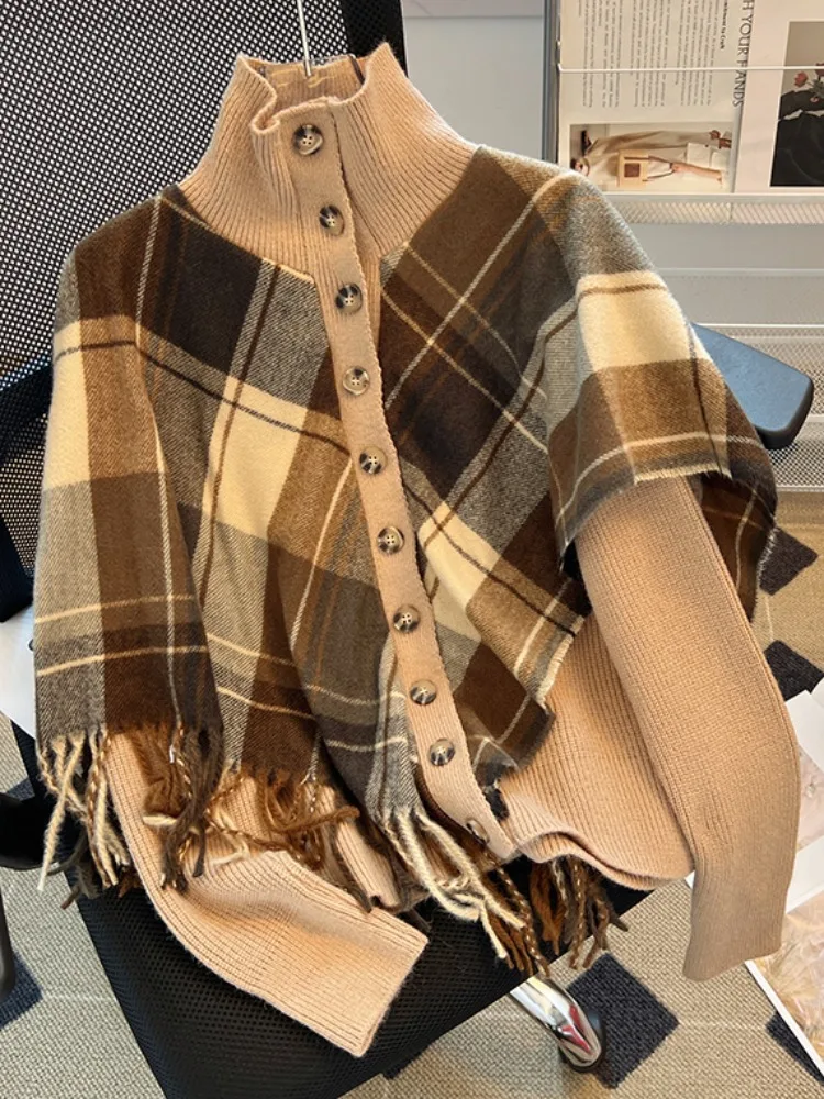 عالية طوق محبوك سترة معطف المرأة الخريف جديد Sle زر الربط شرابة منقوشة تصميم توصية الشراء الذاتي