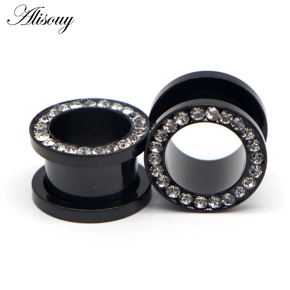 Alisouy 2pc 316L Stainless Steel Ear Plugs and Tunnels Ear Piercings Earlets Screwed Earring Expander Ear Gauges Body Jewelry