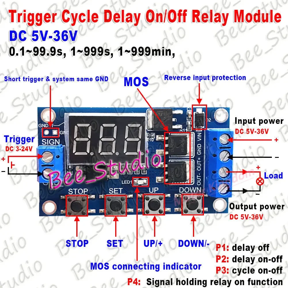 Digital LED DC 5V 9V 12V 24V Mini Timing Switch Trigger Delay Time Switch Turn Off/On Cycle Loop Mute Timer Relay Switch Module