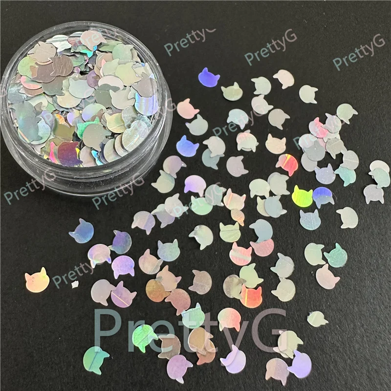 PrettyG Cat‘s Head Shape Holographic Glitter Sequins Glitter Flakes Supplies  For Art Craft Nail Makeup Decoration Accessories